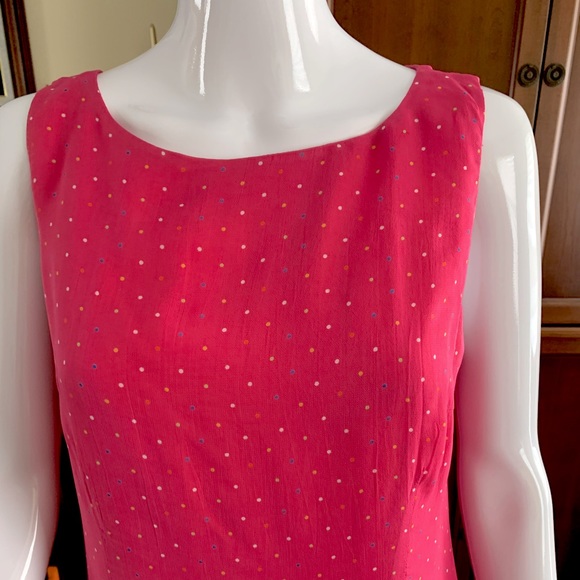 Beautiful fuchsia pink sheer rayon dress with tiny multicolor polka dots size M - Picture 5 of 16